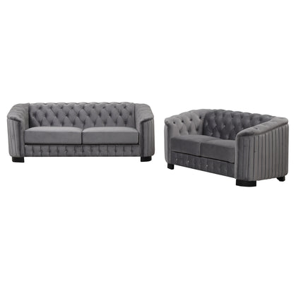 Modern 3-Piece Sofa Sets with Rubber Wood Legs,Velvet Upholstered Couches Sets Including Three Seat Sofa, Loveseat and Single Chair for Living Room Furniture Set,Gray