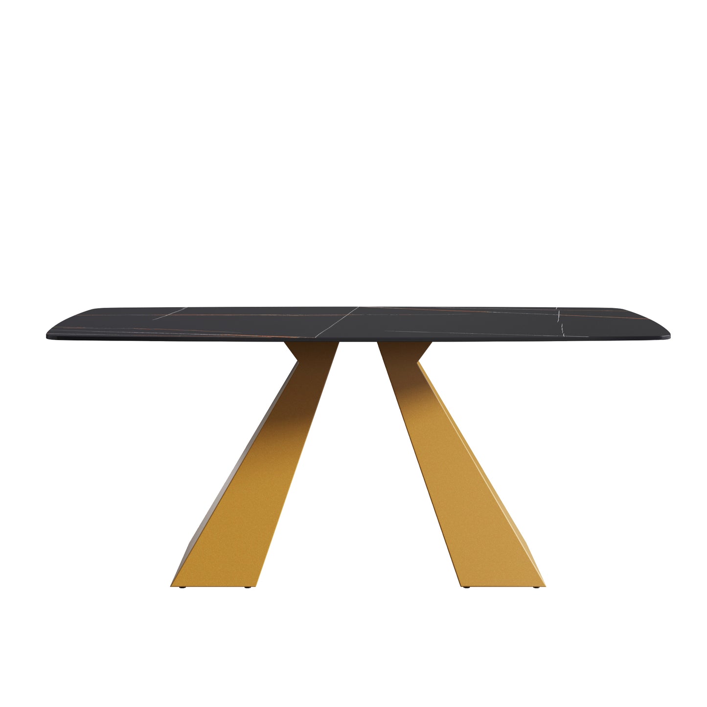 70.87"Modern artificial stone black curved golden metal leg dining table-can accommodate 6-8 people