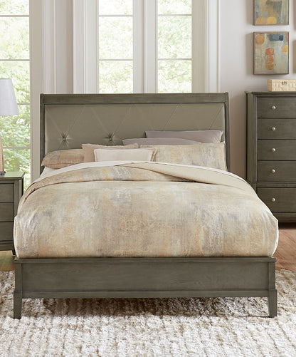 Transitional Style Gray Finish 1pc Queen Size Sleigh Bed Button-Tufted Faux Leather Upholstered Headboard Bedframe