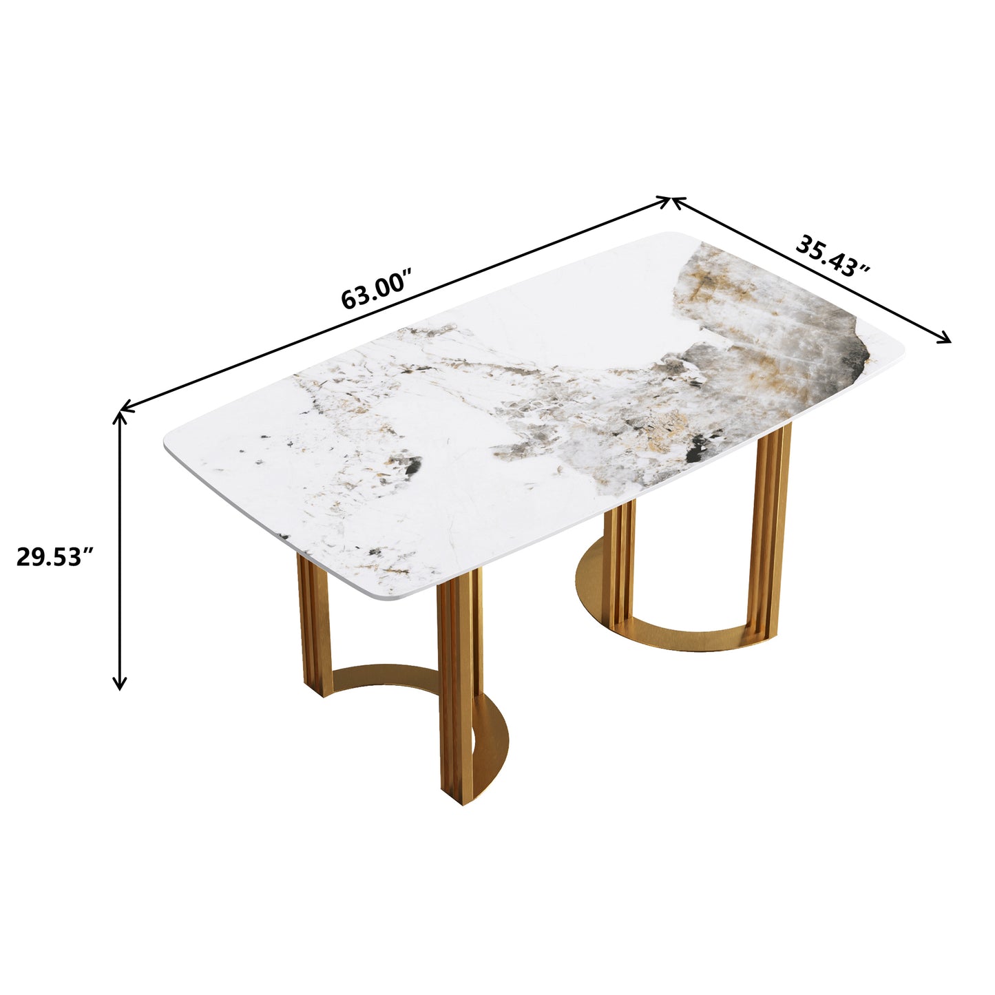 63"Modern artificial stone pandora white curved golden metal leg dining table -6 people