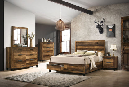 ACME Morales Storage E. King Bed, Rustic Oak Finish 28587EK