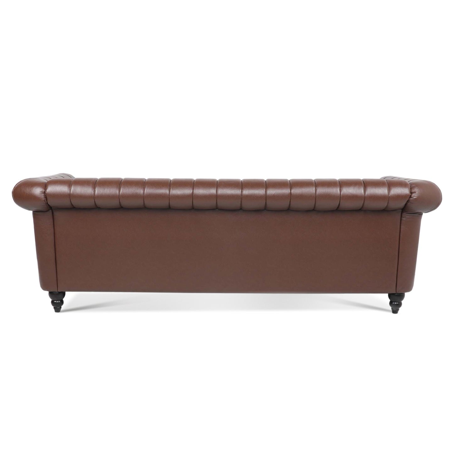 84'' Brown PU Rolled Arm Chesterfield Three Seater Sofa.