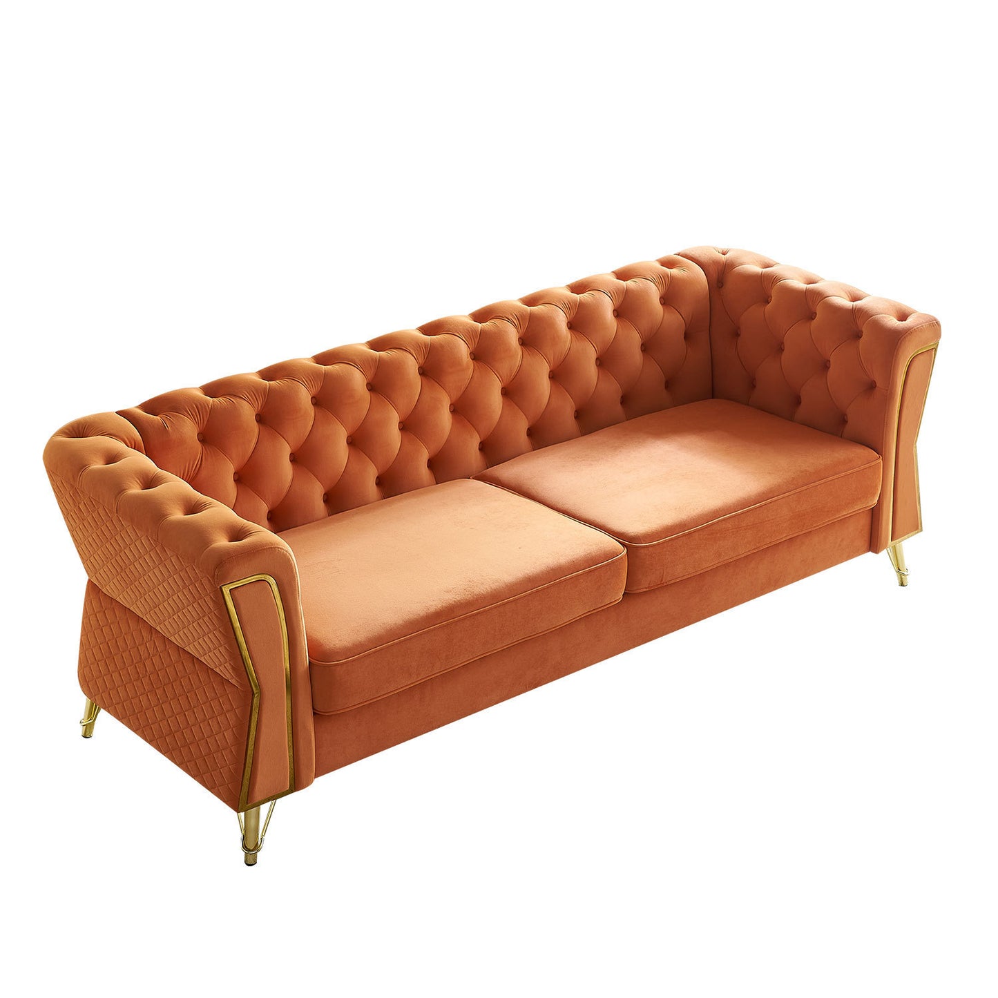 Modern Tufted Velvet Sofa 87.4 inch for Living Room Orange Color