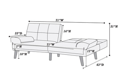 Blue Grey Color Polyfiber 2pc Sectional Sofa Set Living Room Furniture Solid wood Legs Tufted Couch Adjustable Sofa Chaise