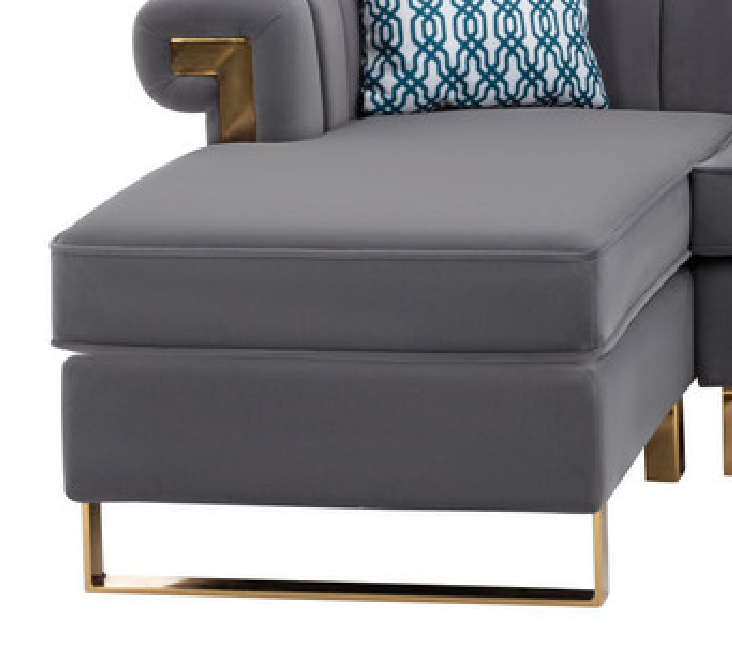 Maddie Gray Velvet 5-Seater Sectional Sofa with Storage Ottoman