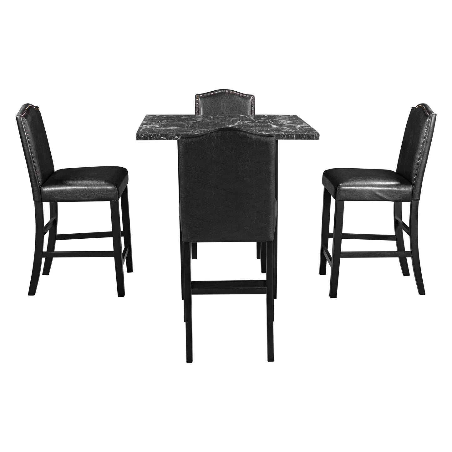 TOPMAX 5 Piece Dining Set with Matching Chairs and Bottom Shelf for Dining Room, Black Chair+Black Table