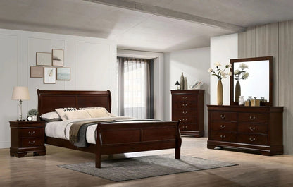 Eastern King Size Bed Cherry Louis Phillipe Solidwood 1pc Bed Bedroom Sleigh Bed