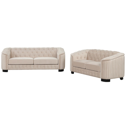 Modern 3-Piece Sofa Sets with Rubber Wood Legs,Velvet Upholstered Couches Sets Including Three Seat Sofa, Loveseat and Single Chair for Living Room Furniture Set,Beige