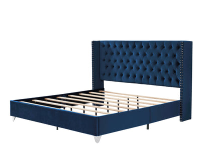 B100S King bed, Button designed Headboard,strong wooden slats + metal legs with Electroplate