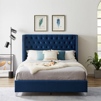 B100S King bed, Button designed Headboard,strong wooden slats + metal legs with Electroplate