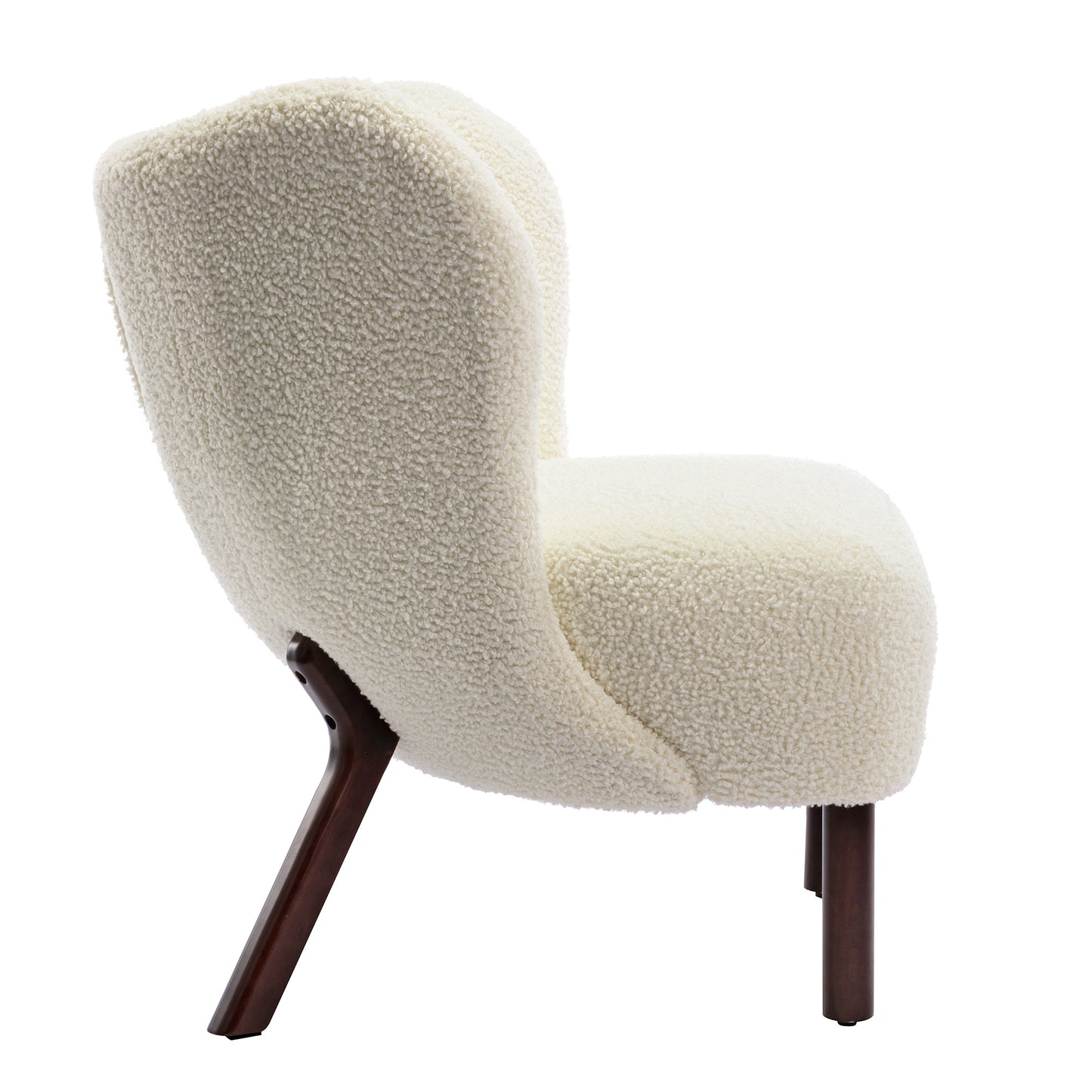 Modern Accent Chair Lambskin Sherpa Wingback Tufted Side Chair with Solid Wood Legs for Living Room Bedroom，Cream