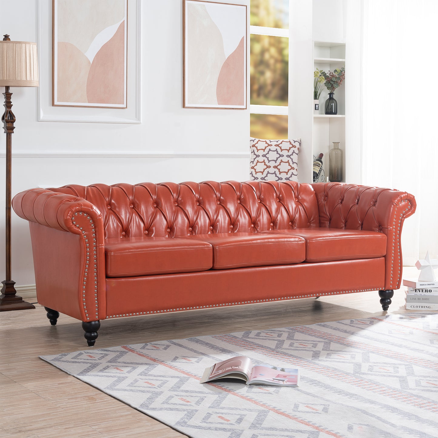 84" Rolled Arm Chesterfield 3 Seater Sofa