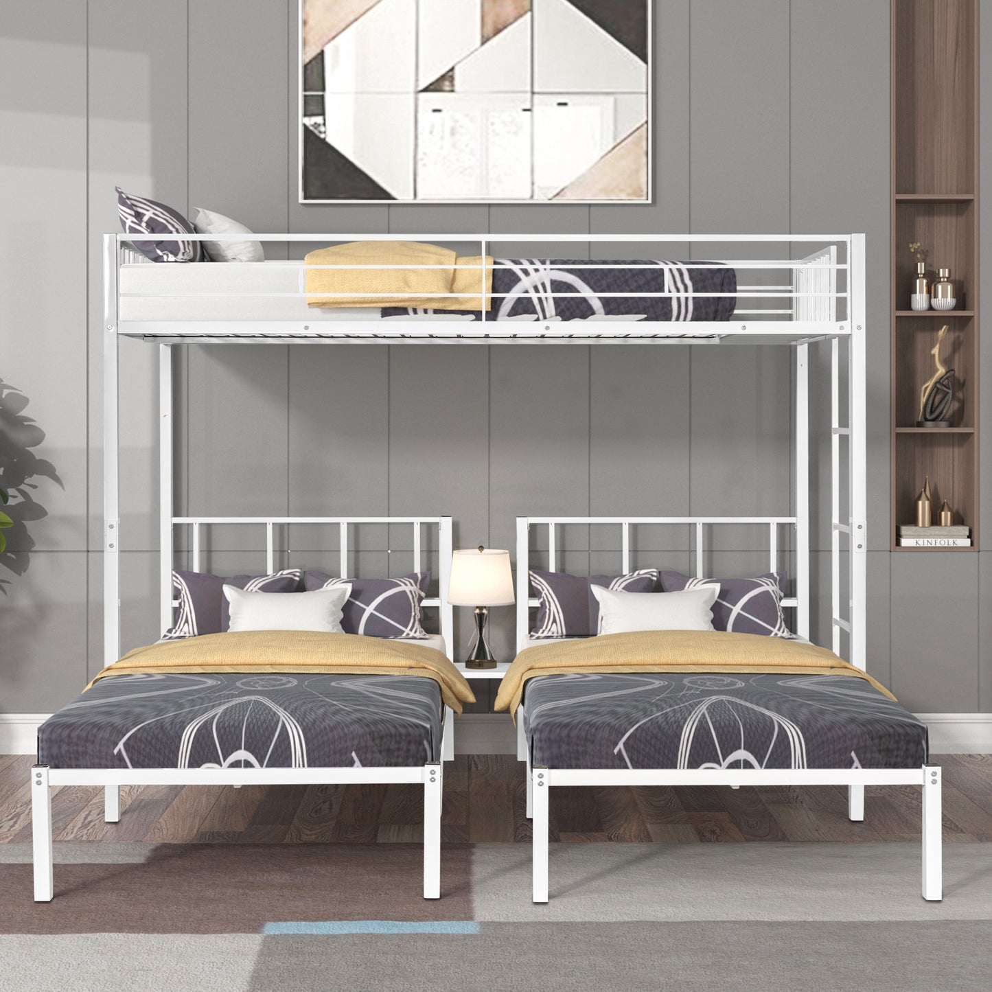 Triple Twin Bunk Bed/ Can Be Separated into 3 Twin Beds/ Sturdy Metal/ Noise Reduced/ Bunk Bed for Three/ Safety Guardrail/ CPC Certified/ No Box Spring Needed