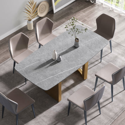 70.87"Modern artificial stone gray curved golden metal leg dining table-can accommodate 6-8 people