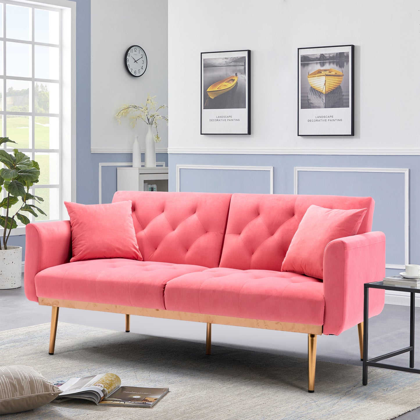 COOLMORE  Velvet  Sofa , Accent sofa .loveseat sofa with rose gold metal feet  and