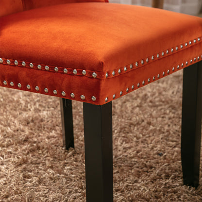 Nikki Collection Modern, High-end Tufted Solid Wood Contemporary Velvet Upholstered Dining Chair with Wood Legs Nailhead Trim 2-Pcs Set, Orange, SW2001OG