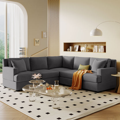 U_Style Sectional Modular Sofa with 2 Tossing cushions and Solid Frame for Living Room