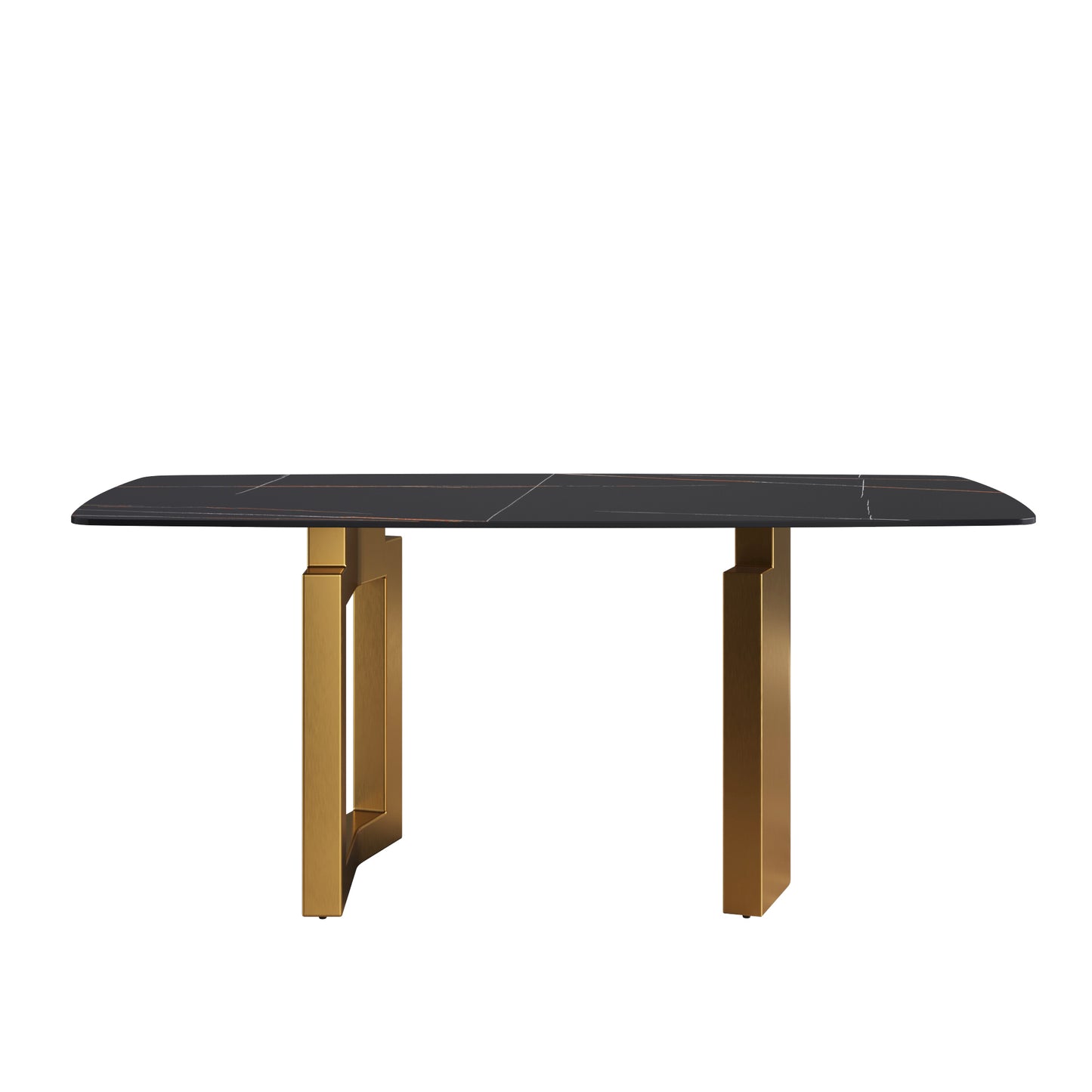 70.87"Modern artificial stone black curved golden metal leg dining table-can accommodate 6-8 people