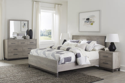 Attractive Light Gray Finish 1pc Queen Size Bed Premium Melamine Board Wooden Stylish Bedroom Furniture