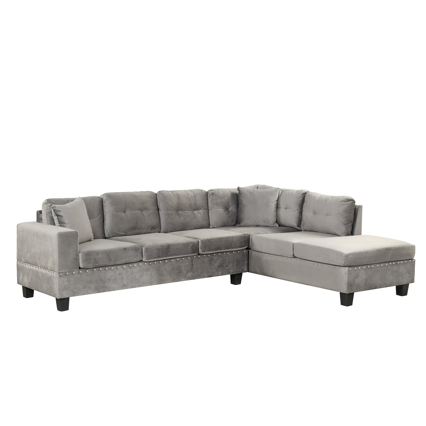 106.5" Modern Sectional Sofa with Storage Ottoman, L-Shape Couch with 2 Pillows and Cup Holder,Sectional Sofa with Reversible Chaise for Living Room,Gray