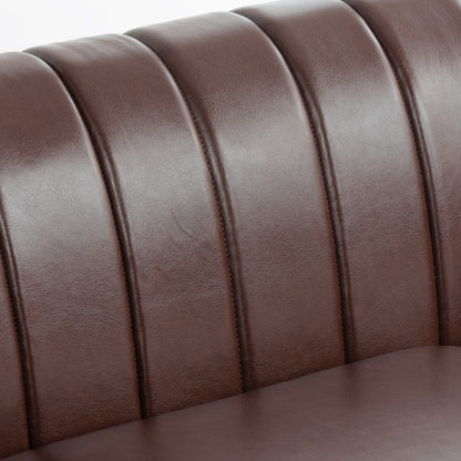 84'' Brown PU Rolled Arm Chesterfield Three Seater Sofa.