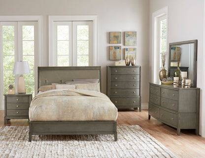 Transitional Style Gray Finish 1pc Queen Size Sleigh Bed Button-Tufted Faux Leather Upholstered Headboard Bedframe