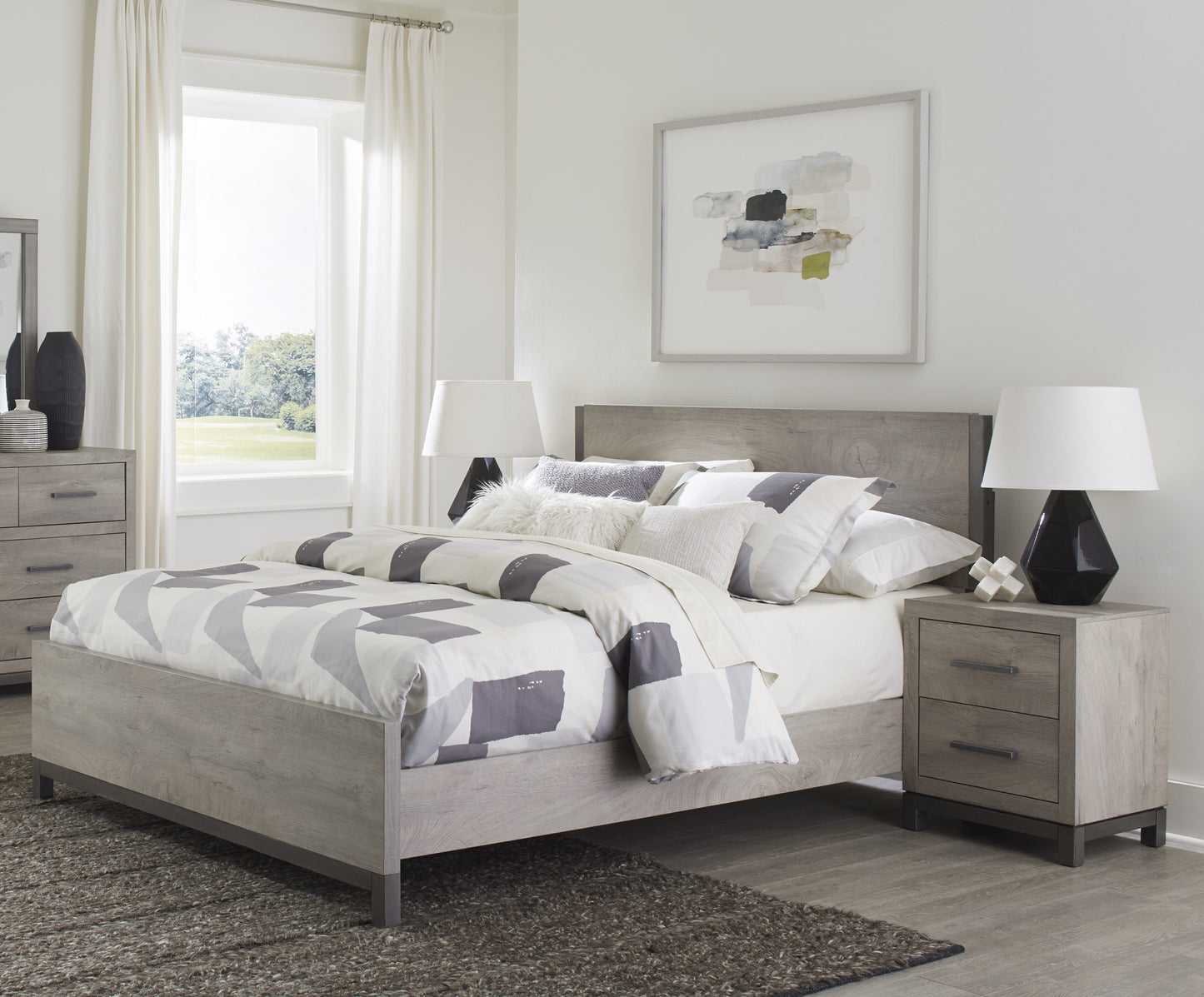 Attractive Light Gray Finish 1pc Queen Size Bed Premium Melamine Board Wooden Stylish Bedroom Furniture