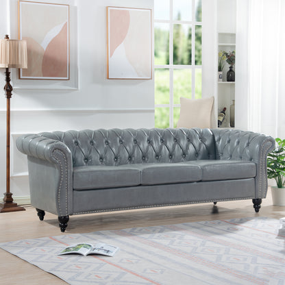 84" Rolled Arm Chesterfield 3 Seater Sofa.