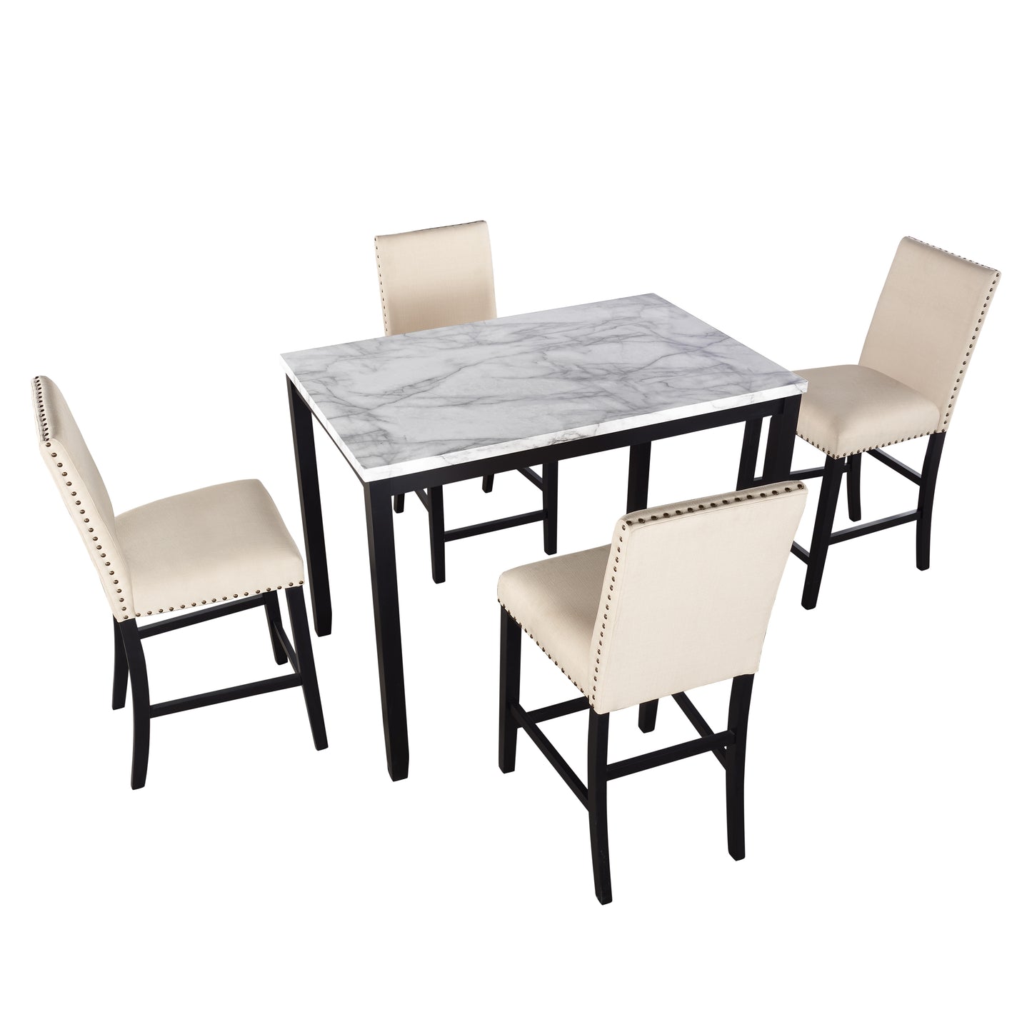 TOPMAX 5 Piece Counter Height Faux Marble Modern Dining Set with Matching Chairs and Marble Veneer  for Home, Beige