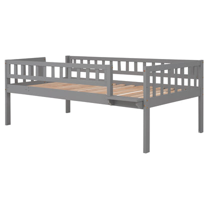 Twin-Over-Twin-Over-Twin Triple Bed with Built-in Ladder and Slide, Triple Bunk Bed with Guardrails, Gray(OLD SKU: LP000051AAE)