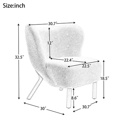 Modern Accent Chair Lambskin Sherpa Wingback Tufted Side Chair with Solid Wood Legs for Living Room Bedroom，Cream