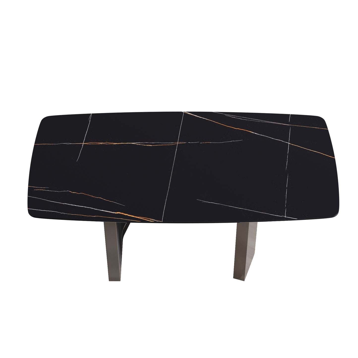 70.87"Modern artificial stone black curved black metal leg dining table-can accommodate 6-8 people