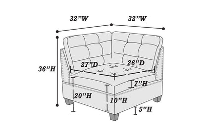 Modular Sectional 9pc Set Living Room Furniture Corner Sectional Tufted Nail heads Couch Gray Linen Like Fabric 3x Corner Wedge 4x Armless Chairs and 2x Ottomans