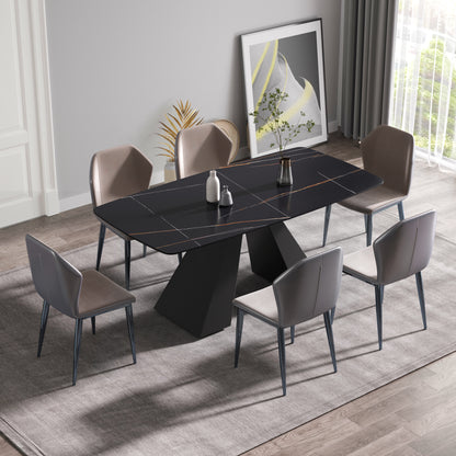 70.87"Modern artificial stone black curved black metal leg dining table-can accommodate 6-8 people