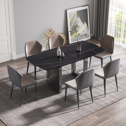 70.87"Modern artificial stone black curved black metal leg dining table-can accommodate 6-8 people