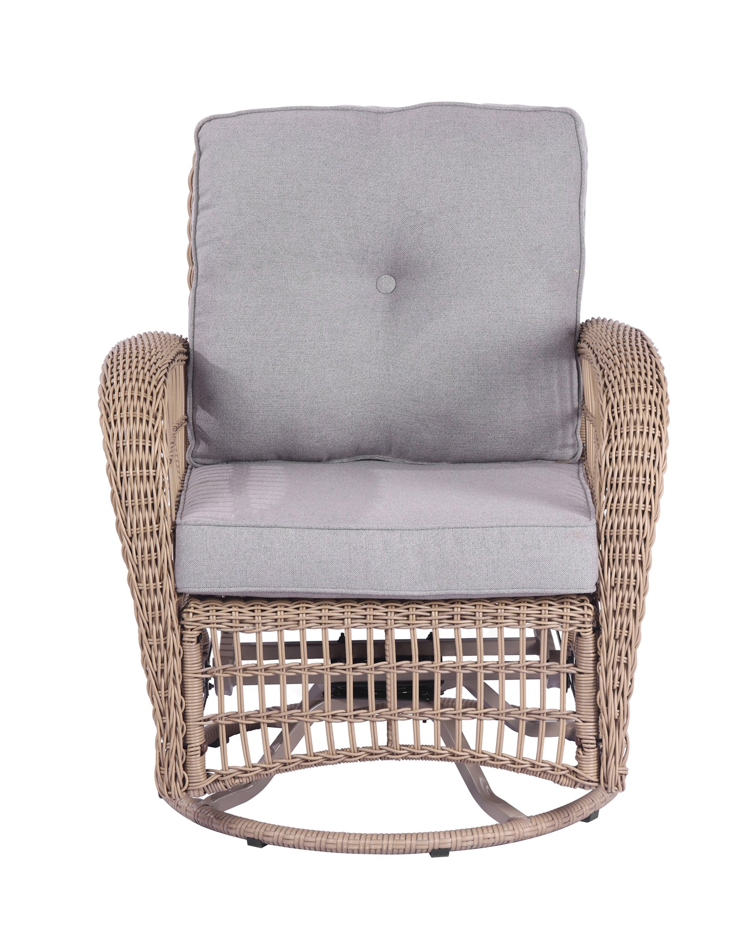 3 Pieces Outdoor Wicker Swive Rocking Chair Set, Patio Bistro Sets with 2 Rattan Rocker Chairs and Glass Coffee Table for Backyard