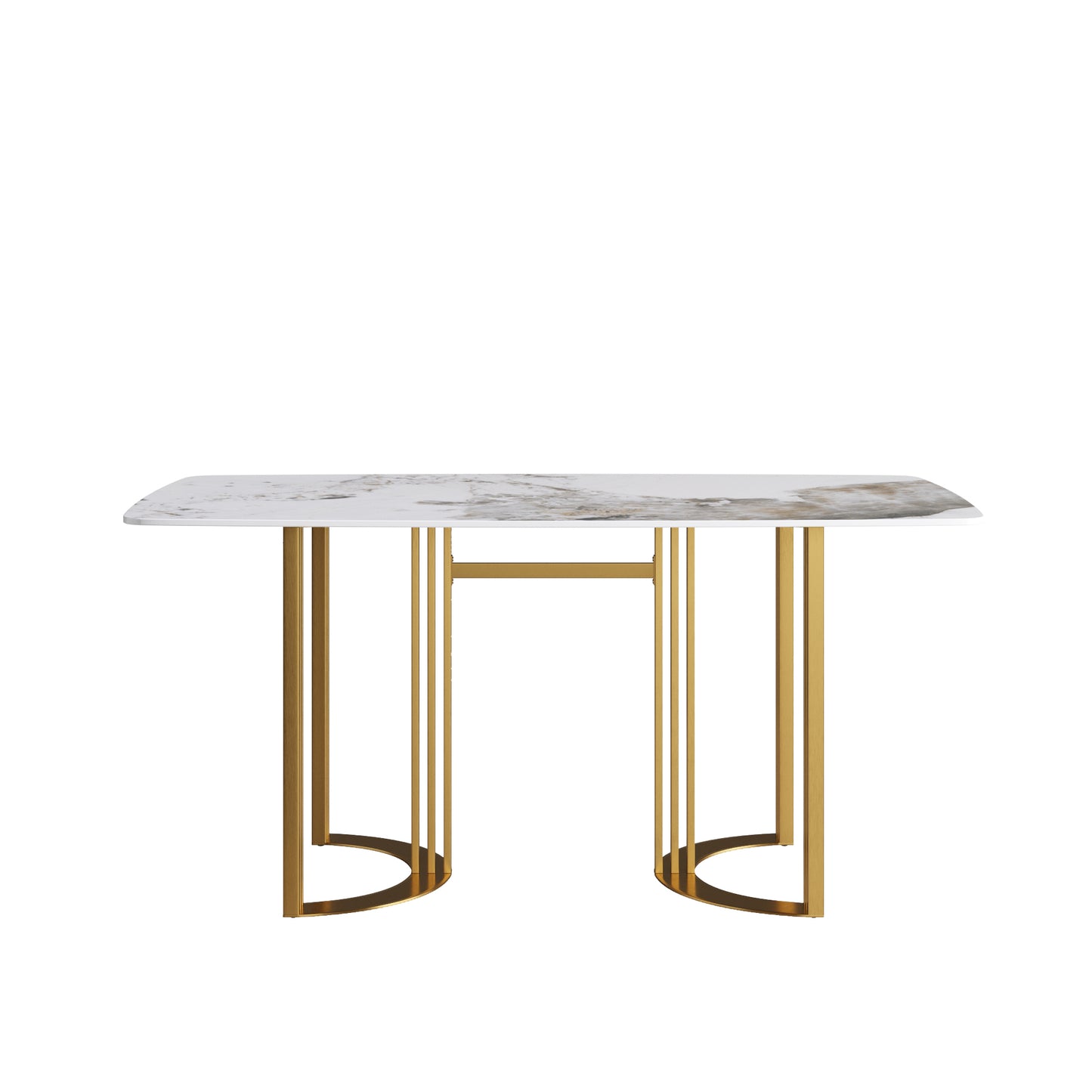 63"Modern artificial stone pandora white curved golden metal leg dining table -6 people