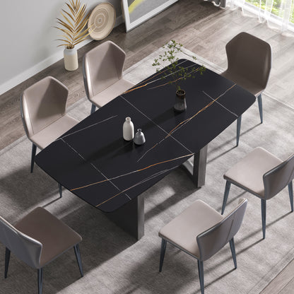 70.87"Modern artificial stone black curved black metal leg dining table-can accommodate 6-8 people