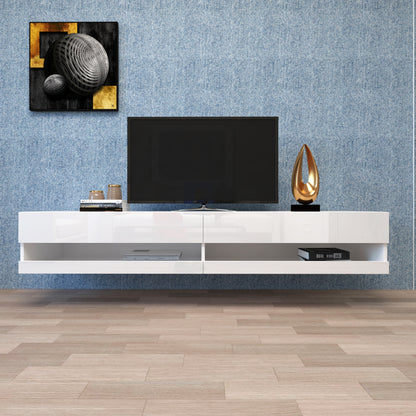 180 Wall Mounted Floating 80" TV Stand with 20 Color LEDs White