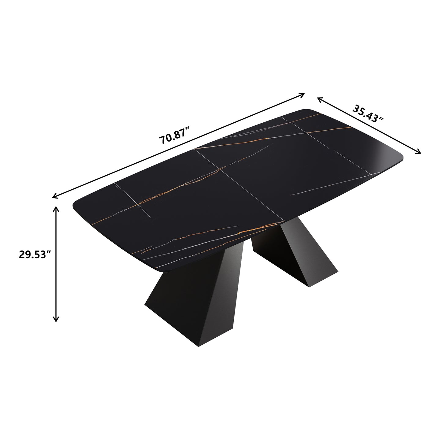 70.87"Modern artificial stone black curved black metal leg dining table-can accommodate 6-8 people